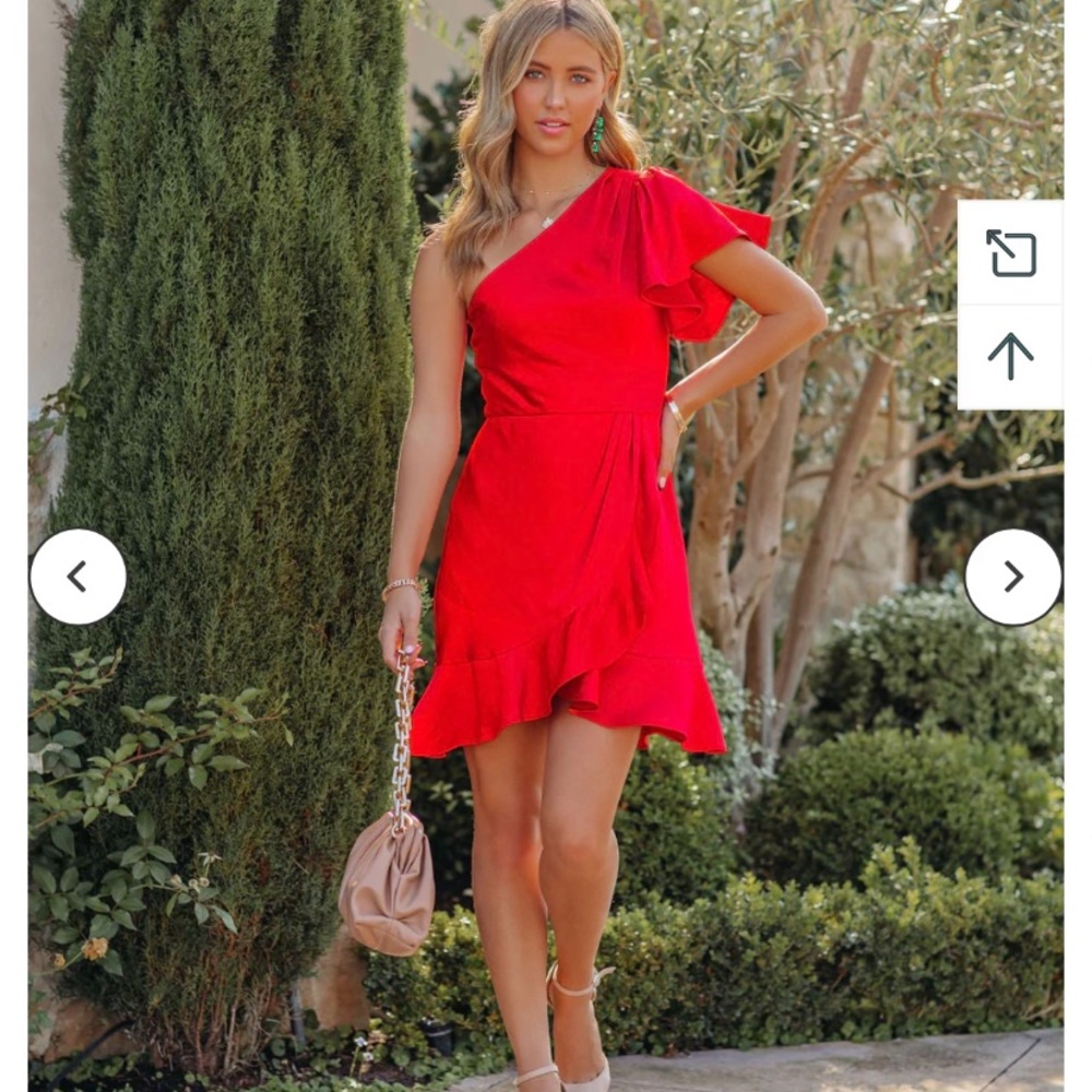 VICI RED  SATIN MINI RUFFLE DRESS WITH SIDE ZIPPER